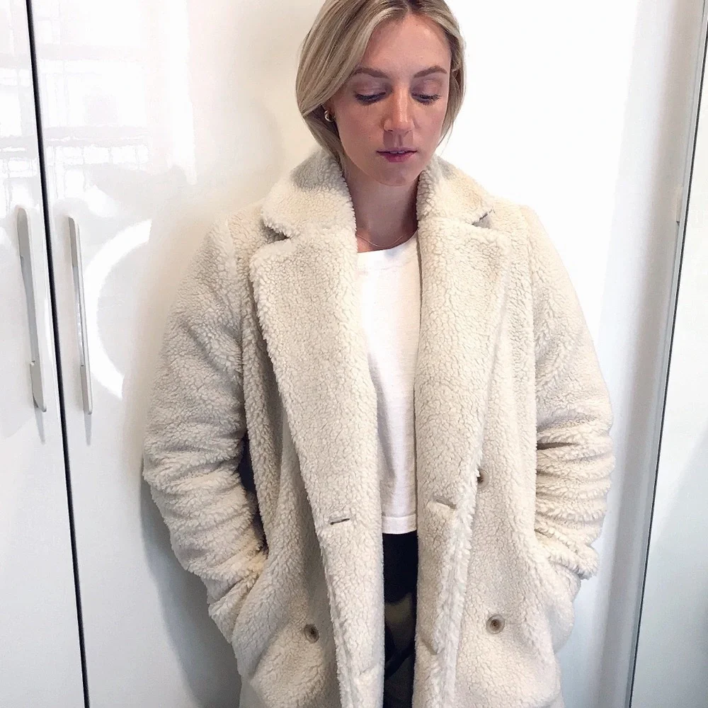 MADEWELL/Preowned Women’s TEDDY Long Sleeve Open Pockets Coat in Cream XS